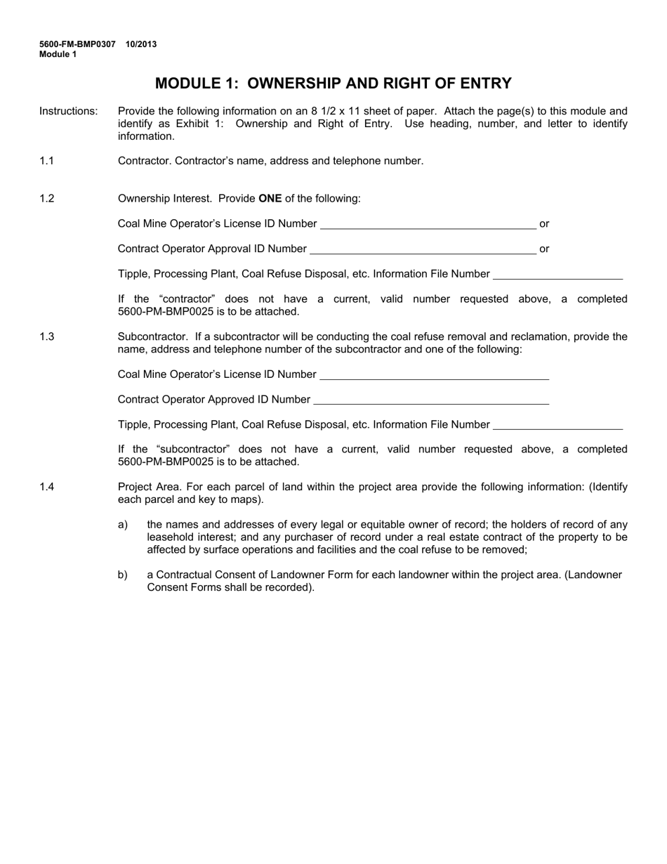 Form 5600-FM-BMP0307 Module 1: Ownership and Right of Entry - Pennsylvania, Page 1