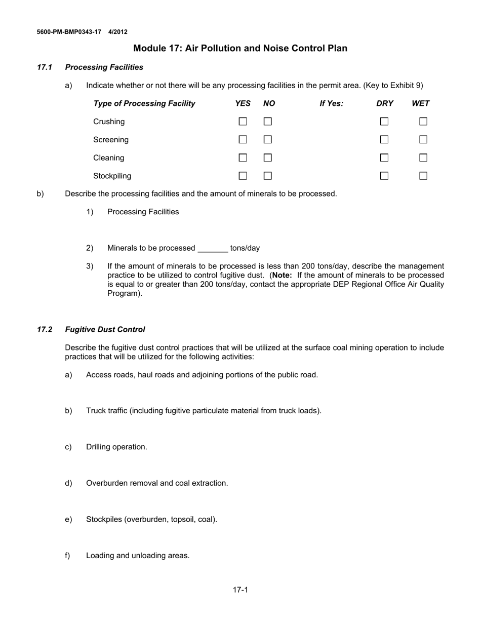 Form 5600-PM-BMP0343-17 Module 17: Air Pollution and Noise Control Plan - Pennsylvania, Page 1