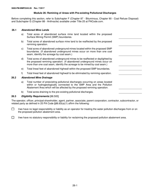 Form 5600-PM-BMP0343-26 Module 26: Remining of Areas With Pre-existing Pollutional Discharges - Pennsylvania