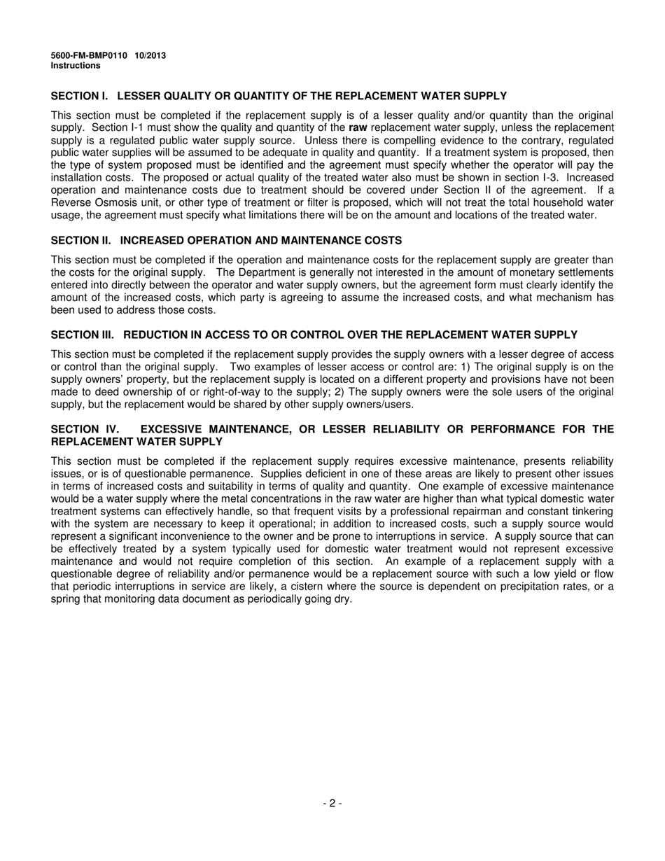 Instructions for Form 5600-FM-BMP0110 Consent to Lesser Water Supply Agreement - Pennsylvania, Page 2