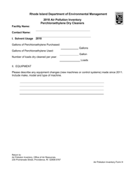 Document preview: API Form H Perchloroethylene Dry Cleaners - Rhode Island