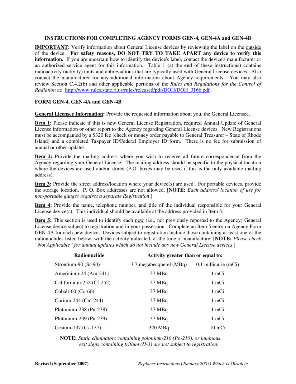 Instructions for Form GEN-4, GEN-4A, GEN-4B - Rhode Island, Page 1