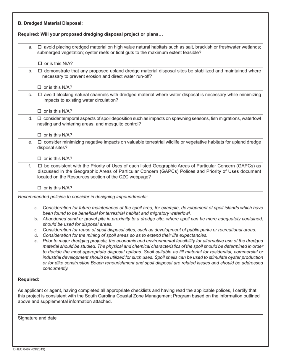 DHEC Form 0487 Dredging - South Carolina, Page 2