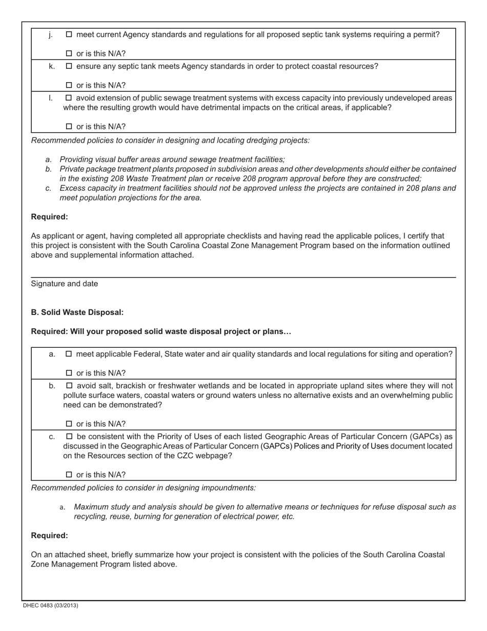 DHEC Form 0483 Public Services and Facilities - South Carolina, Page 2