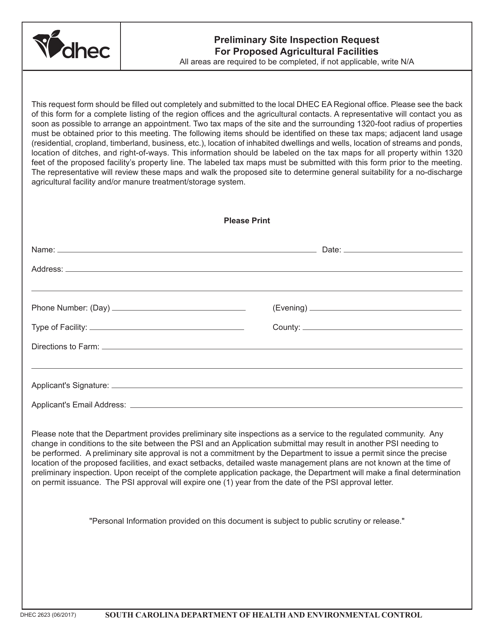 DHEC Form 2623  Printable Pdf