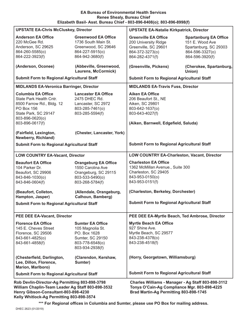 DHEC Form 2623 Preliminary Site Inspection Request for Proposed Agricultural Facilities - South Carolina, Page 2