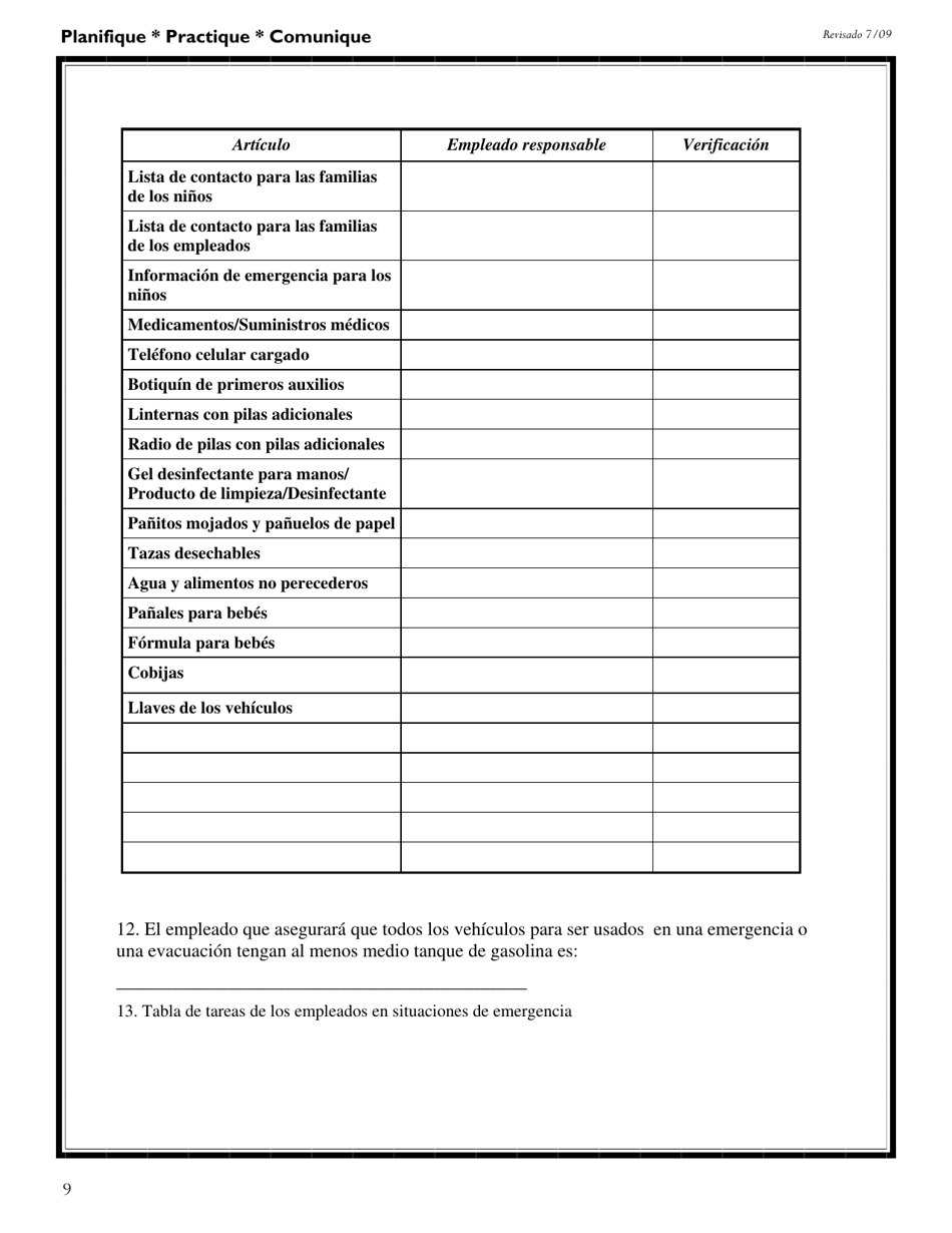 DSS Formulario 2974 SPA Modelo De Un Plan De Emergencia Para Programas De Cuidado Infantil - South Carolina (Spanish), Page 10