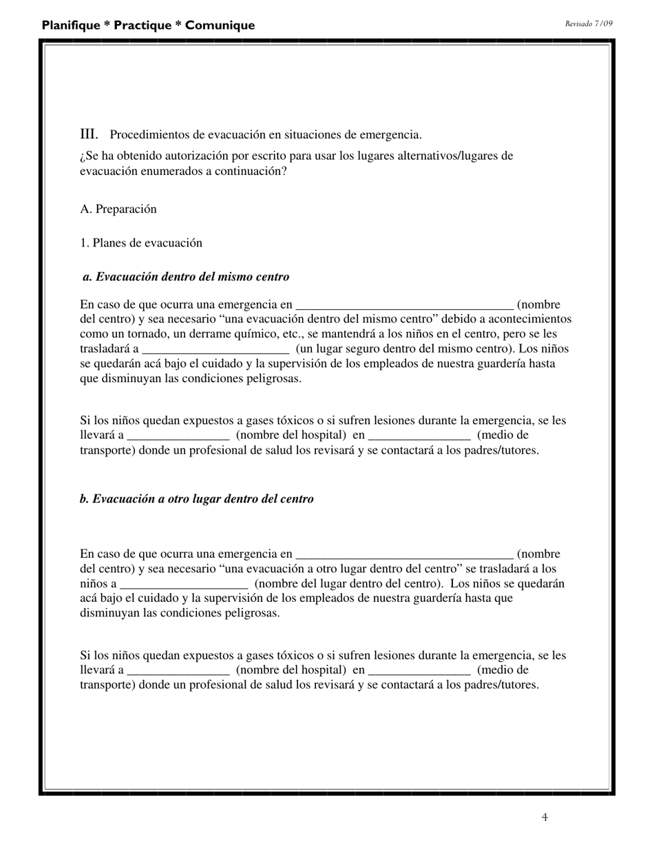 DSS Formulario 2974 SPA Modelo De Un Plan De Emergencia Para Programas De Cuidado Infantil - South Carolina (Spanish), Page 5