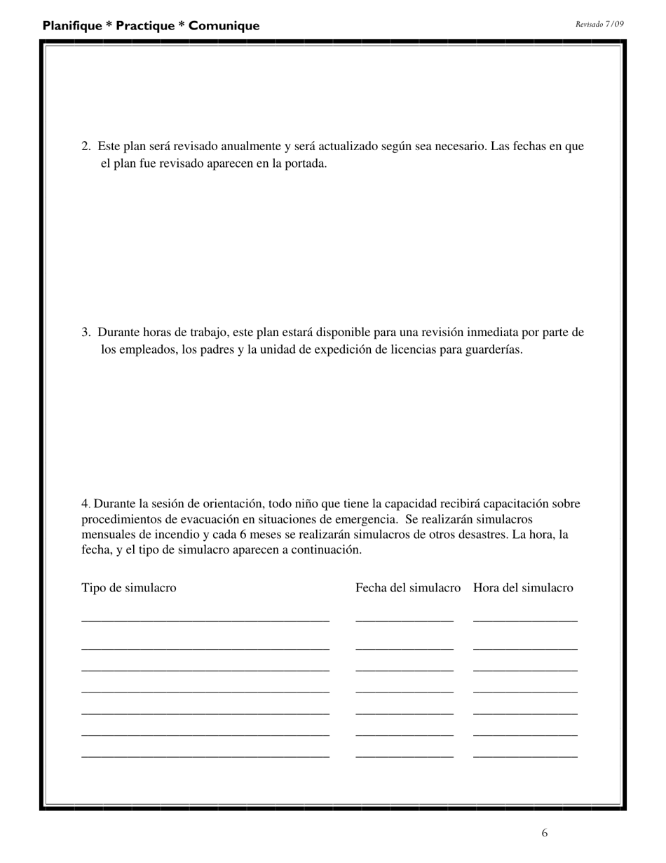DSS Formulario 2974 SPA Modelo De Un Plan De Emergencia Para Programas De Cuidado Infantil - South Carolina (Spanish), Page 7