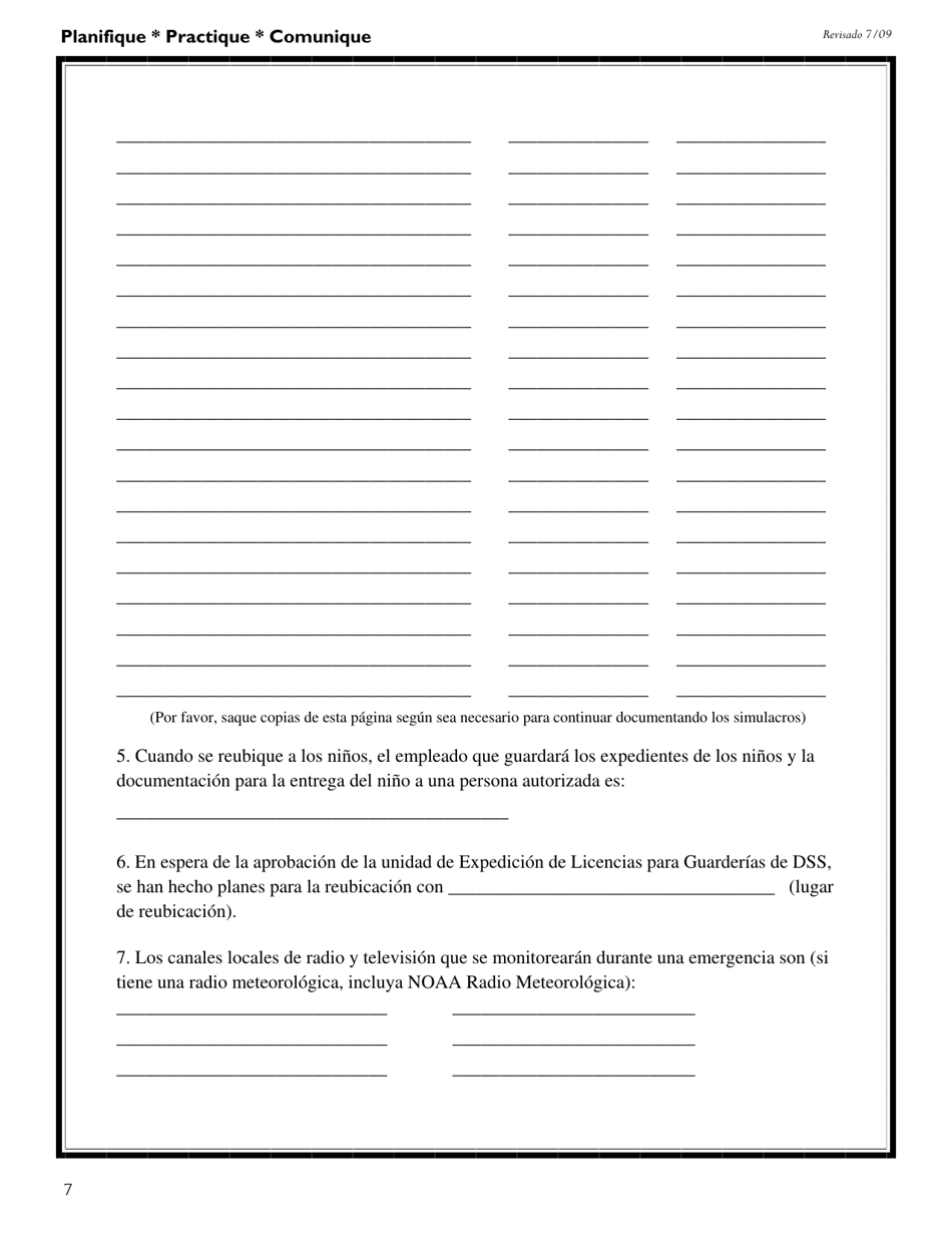 DSS Formulario 2974 SPA Modelo De Un Plan De Emergencia Para Programas De Cuidado Infantil - South Carolina (Spanish), Page 8