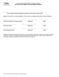 DSS Form 2056 Psychotropic Medication Informed Consent - South Carolina, Page 2