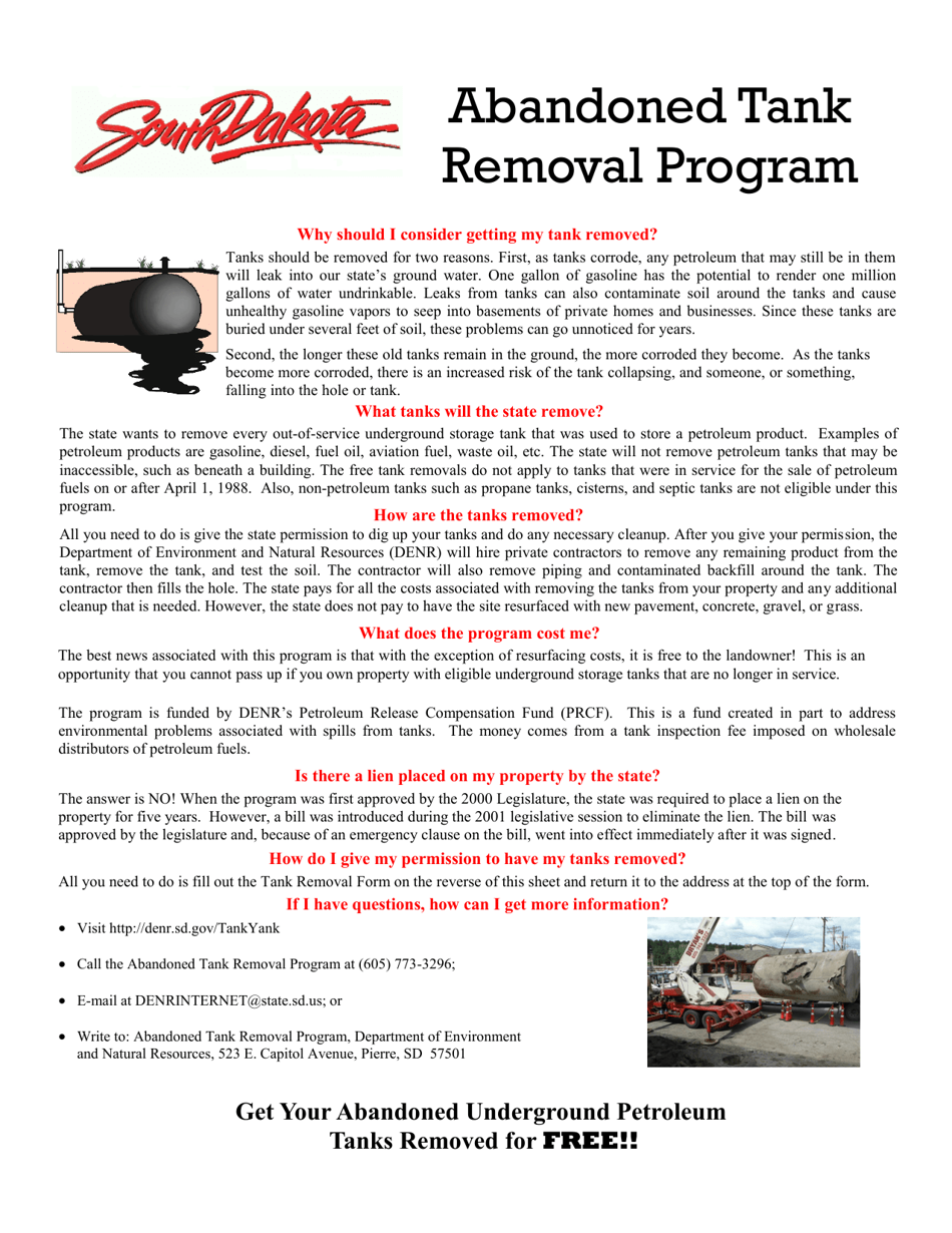 SD Form 1620 Tank Removal Form - South Dakota, Page 1