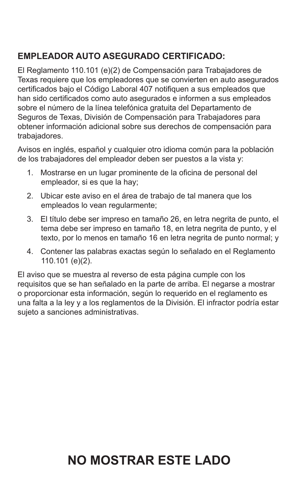 Aviso 7 Aviso a Los Empleados Sobre La Compensacion Para Trabajadores En Texas - Texas (Spanish), Page 2