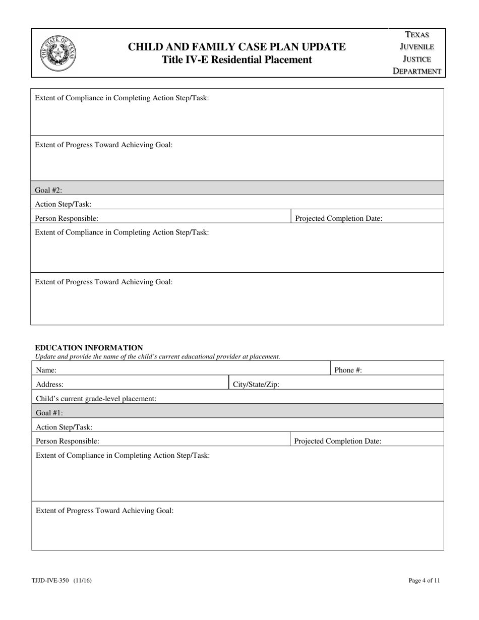 Form TJJD-IVE-350 Child and Family Case Plan Update (Title IV-E Residential Placement) - Texas, Page 4