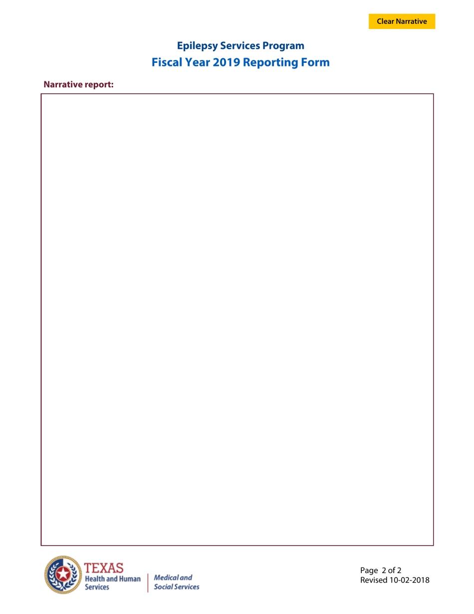 Epilepsy Services Program Fiscal Year Reporting Form - Texas, Page 2