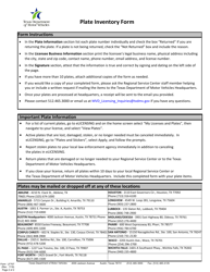 Form LF707 Plate Inventory Form - Texas, Page 2