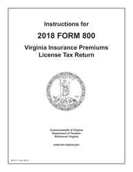 Document preview: Instructions for Form 800 Insurance Premiums License Tax Return - Virginia
