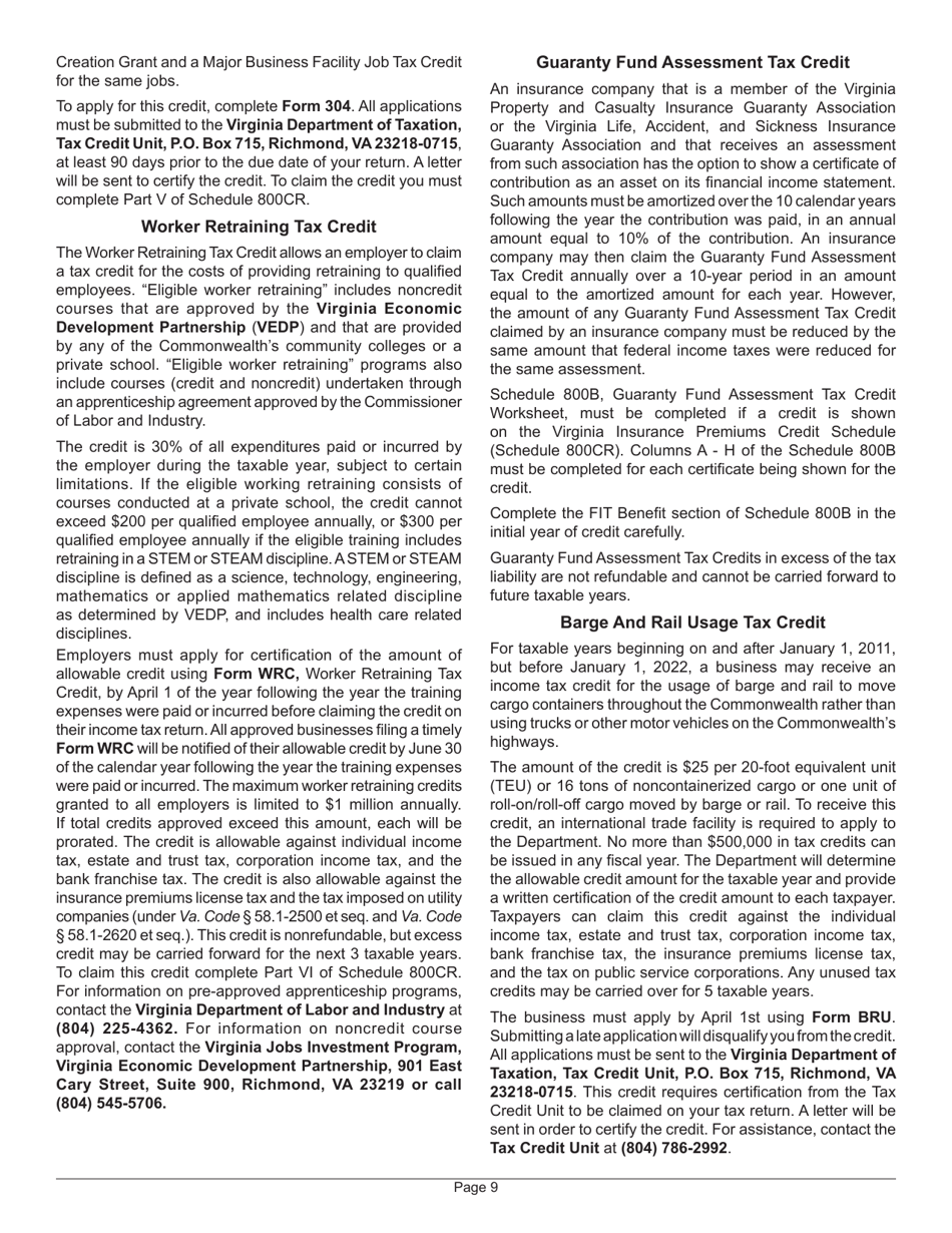 Instructions for Form 800 Insurance Premiums License Tax Return - Virginia, Page 11