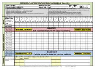 DOH Form 348-077 Refrigerator Temperature Monitoring Log - Washington, Page 2