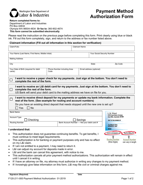 Form F120-211-000 Payment Method Authorization Form - Washington