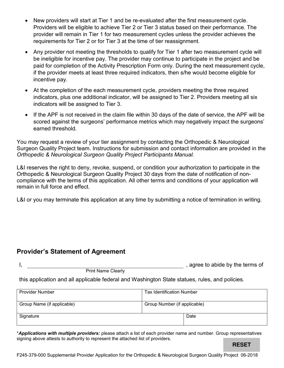 Form F245-379-000 Supplemental Provider Application for the Orthopedic  Neurological Surgeon Quality Project - Washington, Page 4