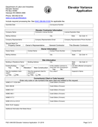 Form F621-048-000 Elevator Installation Variance Application - Washington, Page 2