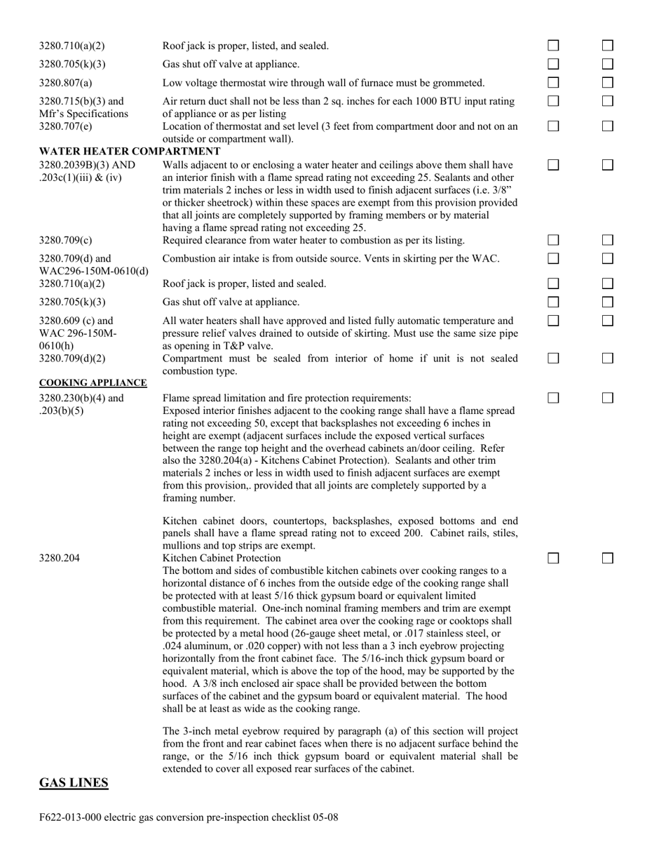 Form F622-013-000 Electric / Gas Conversion Pre-inspection Checklist - Washington, Page 2