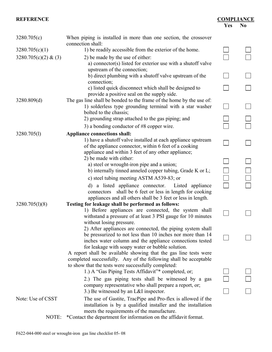 Form F622-044-000 Steel or Wrought-Iron Gas Line Pre-inspection Checklist - Washington, Page 2