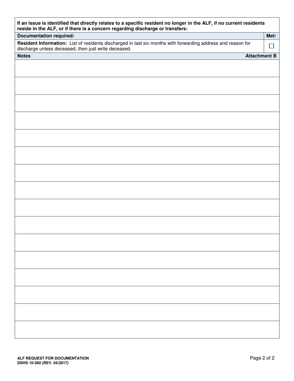 DSHS Form 10-360 Attachment B Boarding Home Request for Documentation - Assisted Living Facility Request for Documentation - Washington, Page 2