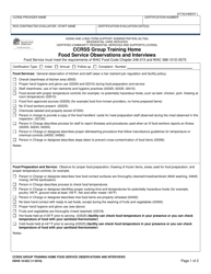 DSHS Form 10-622 Ccrss Group Training Home Food Service Observations and Interviews - Washington
