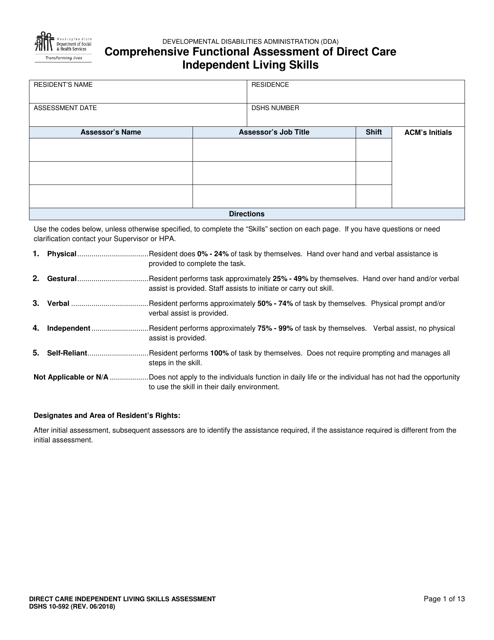 DSHS Form 10-592  Printable Pdf