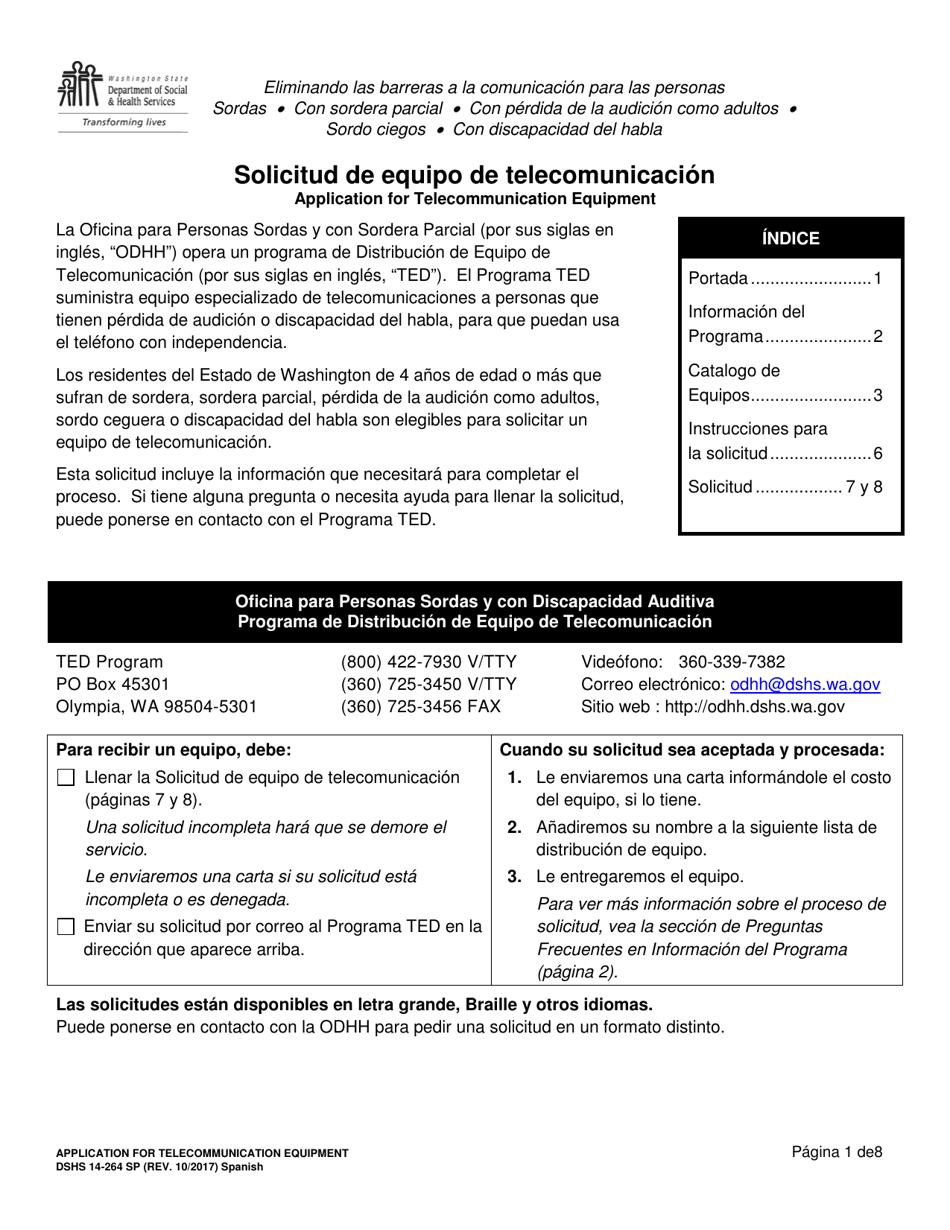 DSHS Formulario 14-264 SP Solicitud De Equipo De Telecomunicacion - Washington (Spanish), Page 1