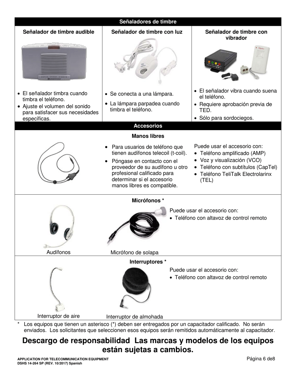 DSHS Formulario 14-264 SP Solicitud De Equipo De Telecomunicacion - Washington (Spanish), Page 6