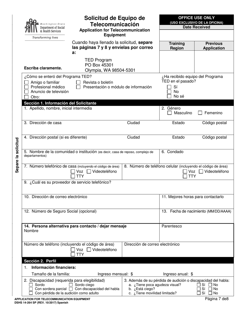 DSHS Formulario 14-264 SP Solicitud De Equipo De Telecomunicacion - Washington (Spanish), Page 7