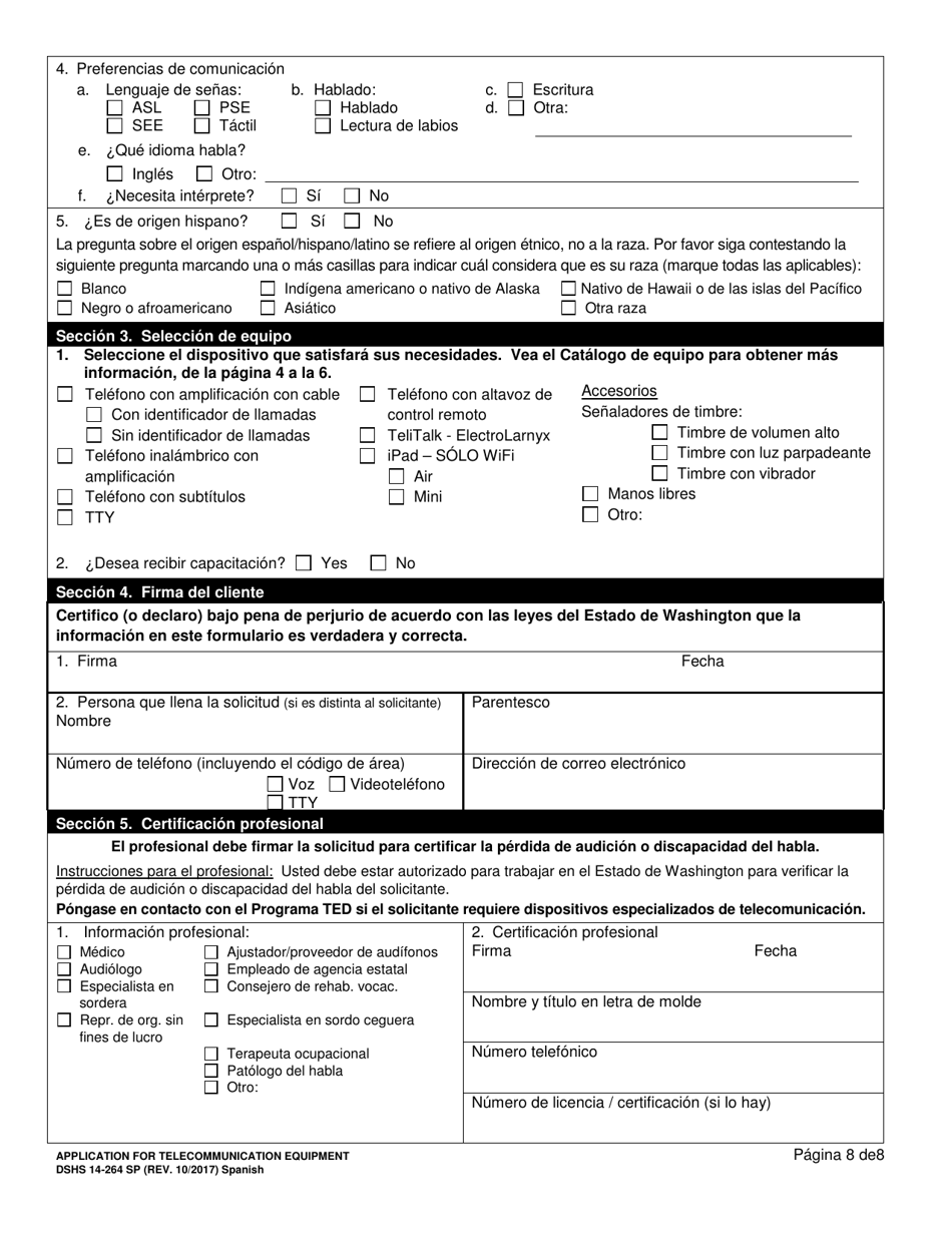 DSHS Formulario 14-264 SP Solicitud De Equipo De Telecomunicacion - Washington (Spanish), Page 8