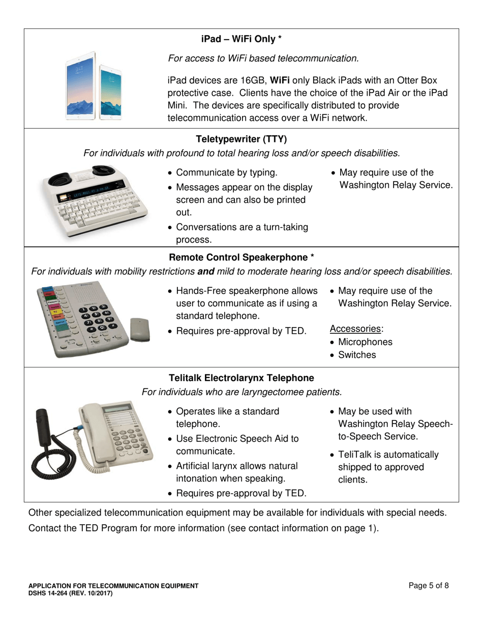 DSHS Form 14-264 Application for Telecommunication Equipment - Washington, Page 5