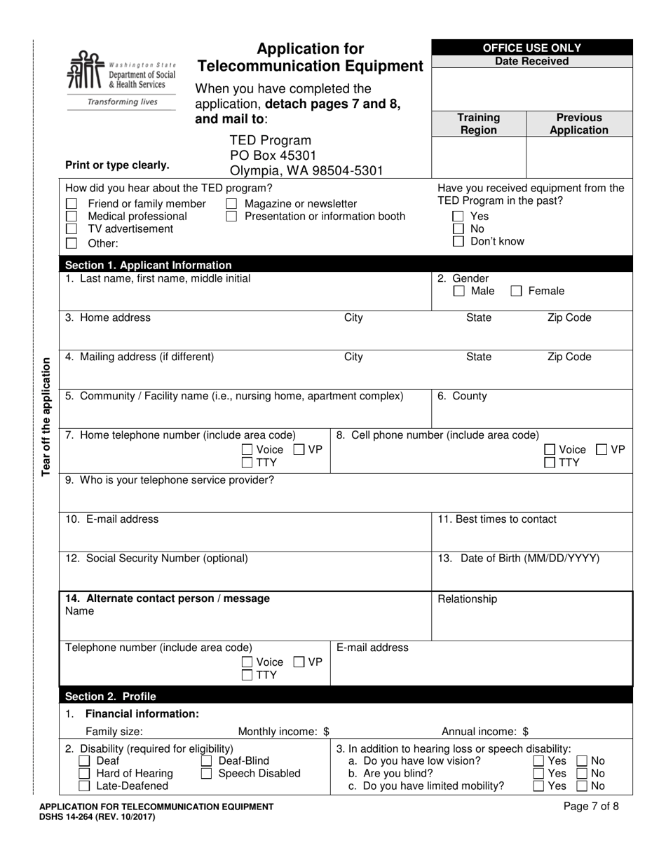 DSHS Form 14-264 Application for Telecommunication Equipment - Washington, Page 7