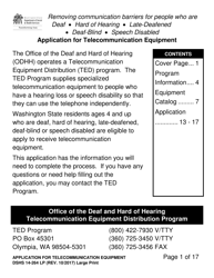 Document preview: DSHS Form 14-264 LP Application for Telecommunications Equipment - Washington
