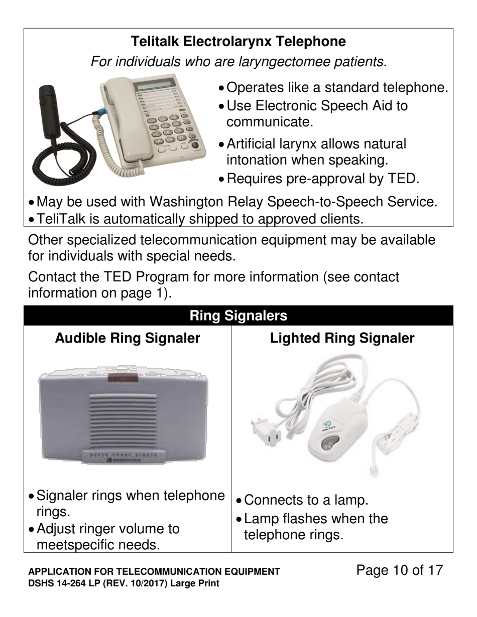 DSHS Form 14-264 LP Application for Telecommunications Equipment - Washington, Page 10