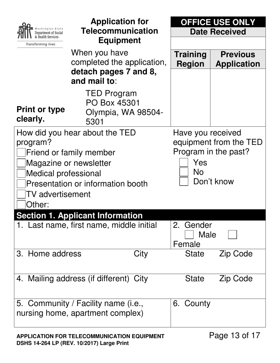 DSHS Form 14-264 LP Application for Telecommunications Equipment - Washington, Page 13