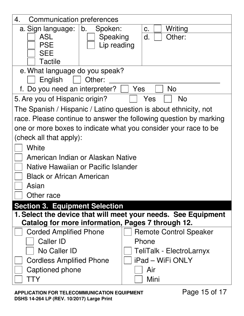 DSHS Form 14-264 LP Application for Telecommunications Equipment - Washington, Page 15