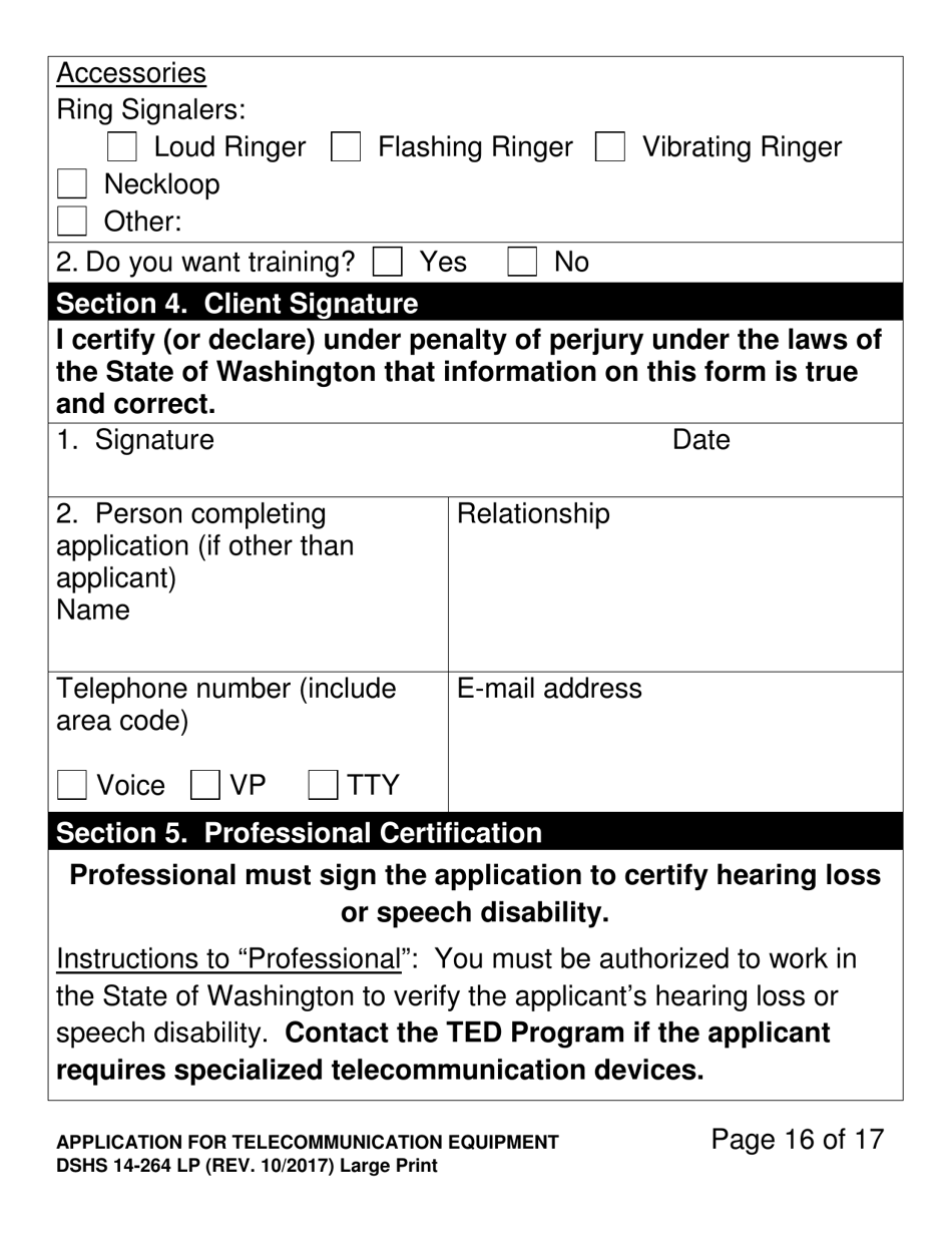 DSHS Form 14-264 LP Application for Telecommunications Equipment - Washington, Page 16