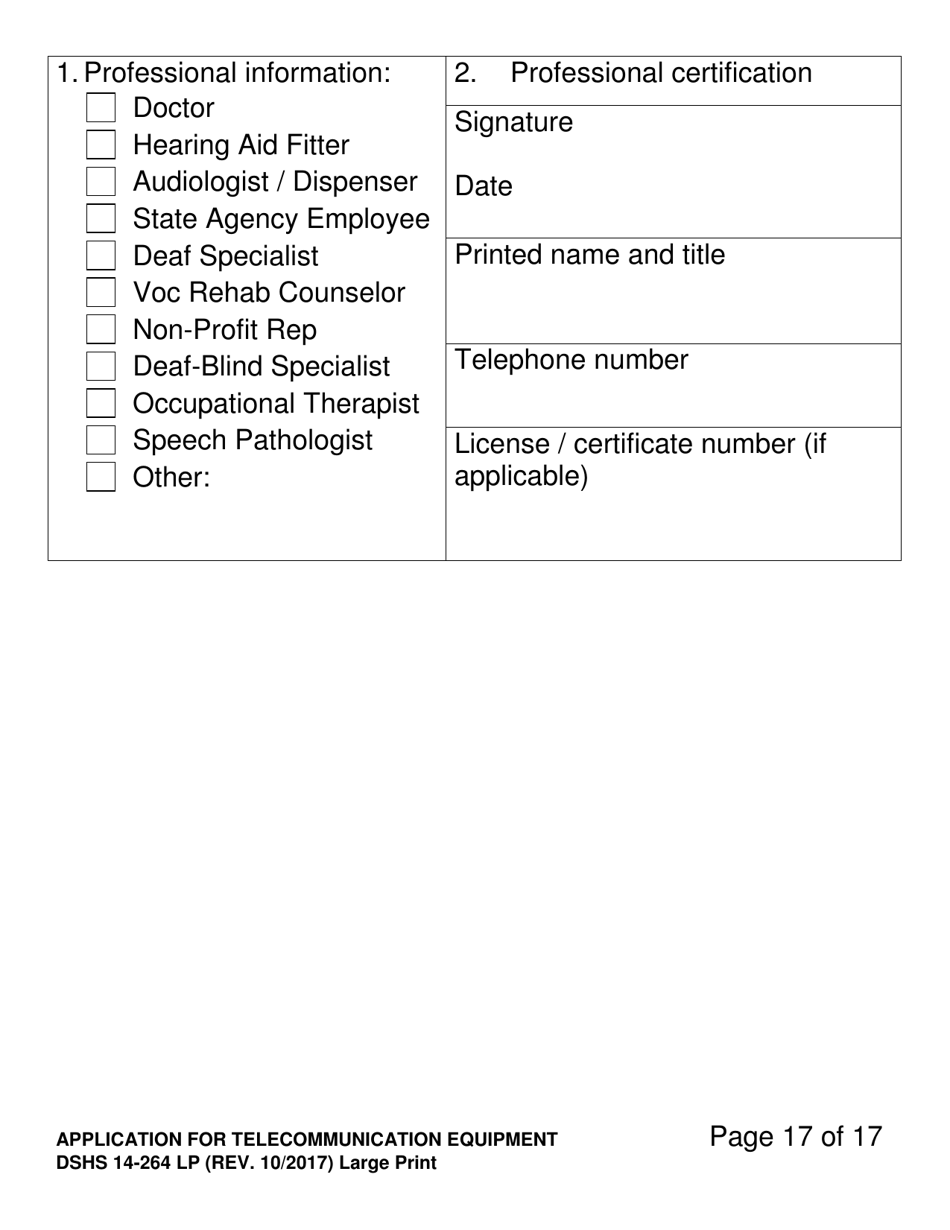 DSHS Form 14-264 LP Application for Telecommunications Equipment - Washington, Page 17
