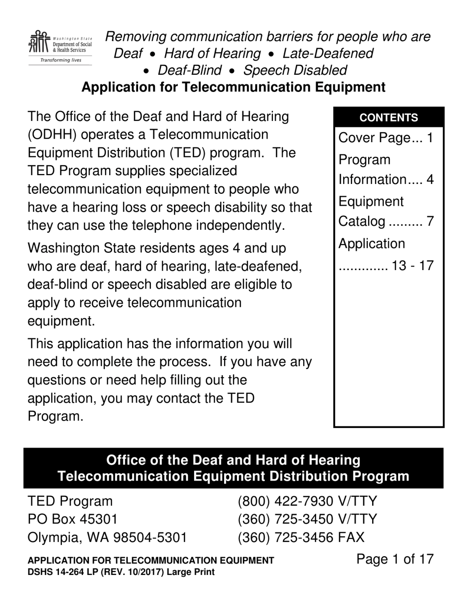 DSHS Form 14-264 LP Application for Telecommunications Equipment - Washington, Page 1