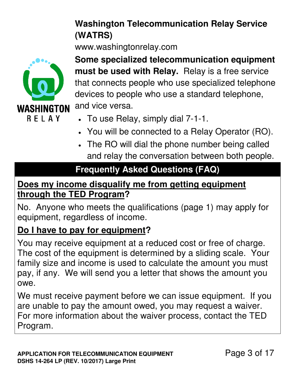 DSHS Form 14-264 LP Application for Telecommunications Equipment - Washington, Page 3