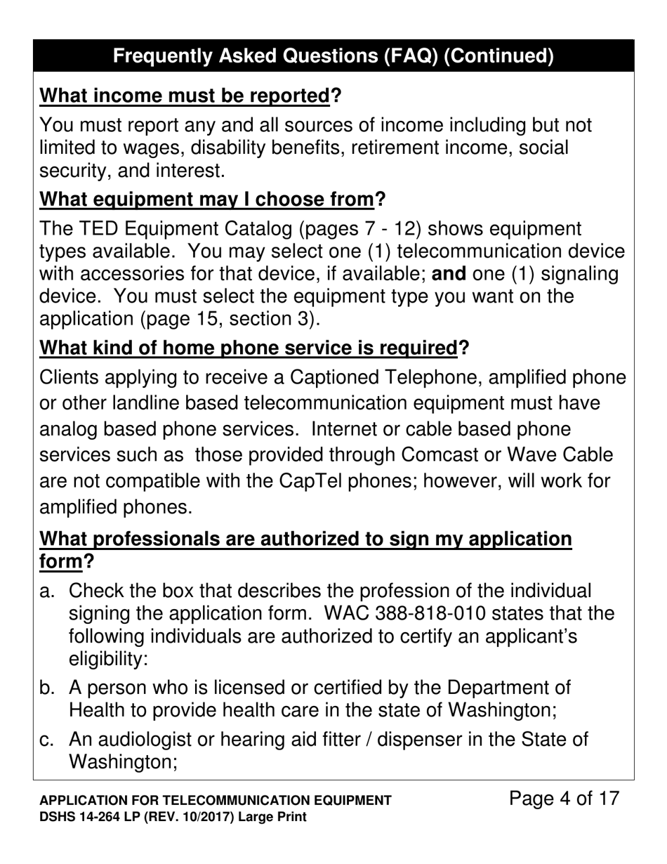 DSHS Form 14-264 LP Application for Telecommunications Equipment - Washington, Page 4