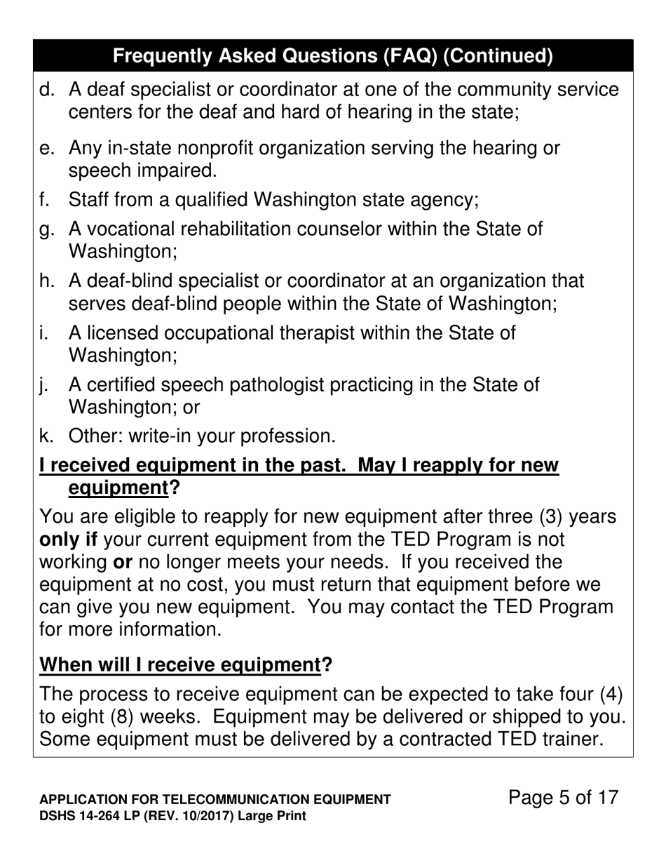 DSHS Form 14-264 LP Application for Telecommunications Equipment - Washington, Page 5