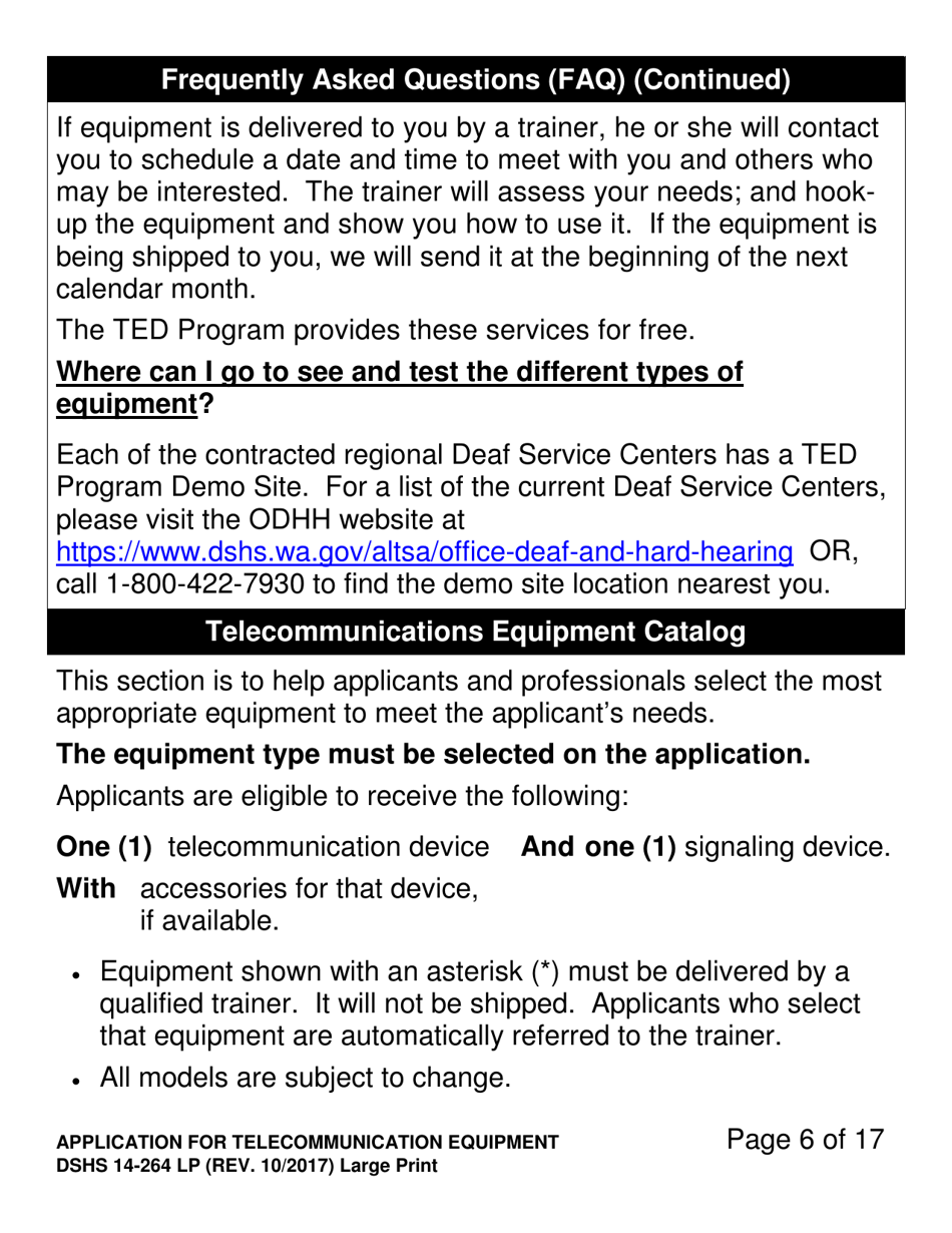 DSHS Form 14-264 LP Application for Telecommunications Equipment - Washington, Page 6