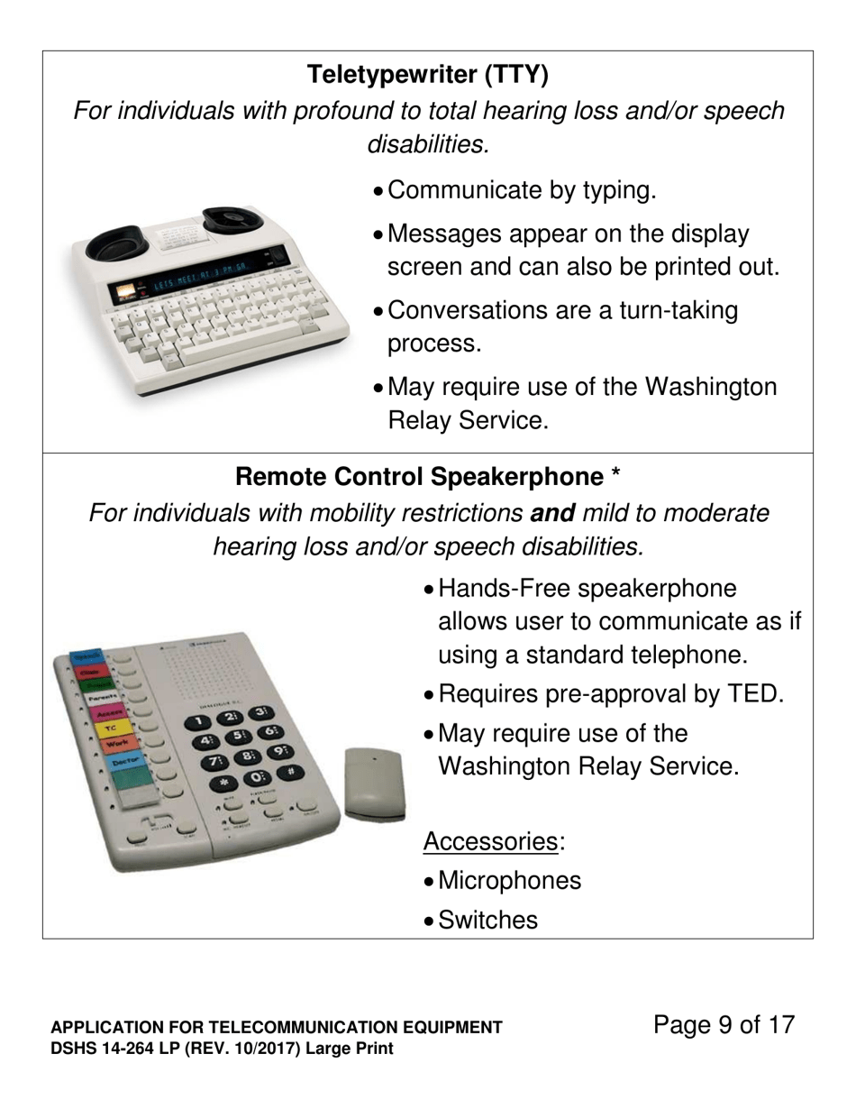 DSHS Form 14-264 LP Application for Telecommunications Equipment - Washington, Page 9