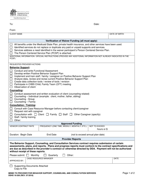 DSHS Form 16-200  Printable Pdf